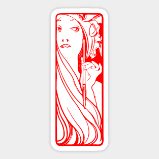 Alphonse Mucha "the muse of art" (red) Sticker